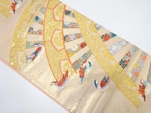 源氏車に鴛鴦・唐花模様織り出し　袋帯